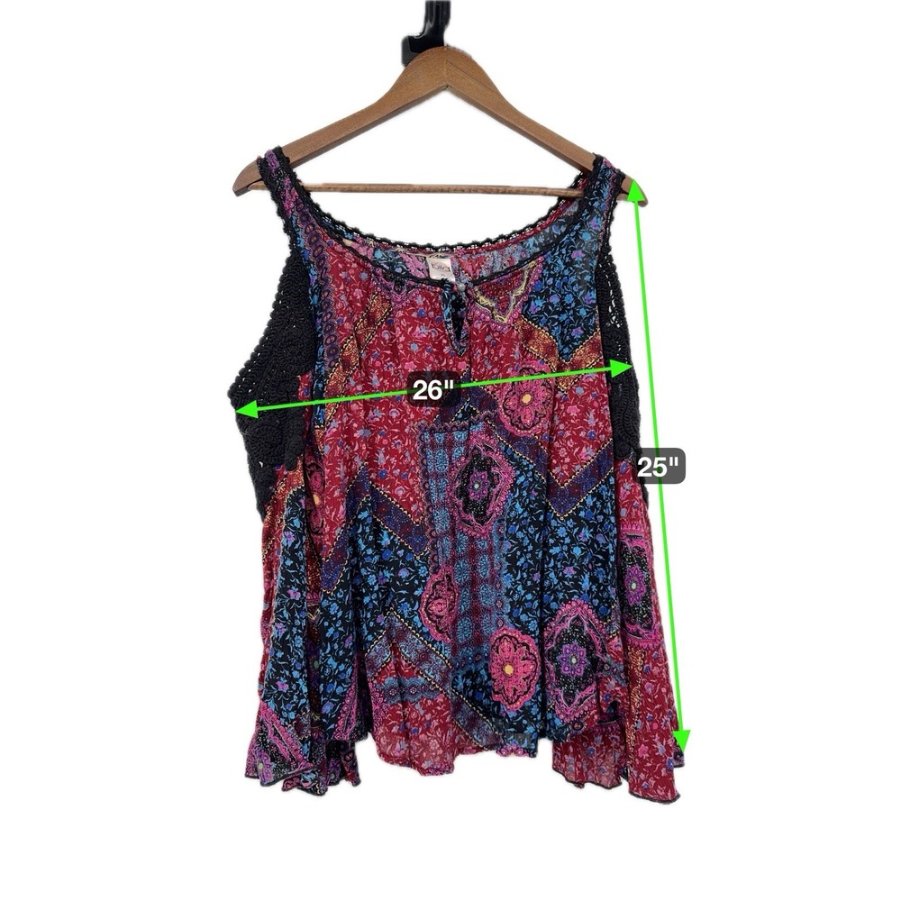 Bila Cold Shoulder XL Floral Crochet Shoulder Trim Bell Sleeve Boho Festival - Picture 10 of 10